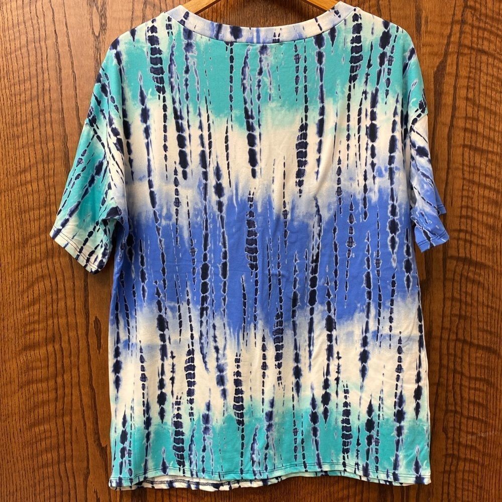 WHITE birch blue tie dye v neck cut out top - Picture 6 of 7